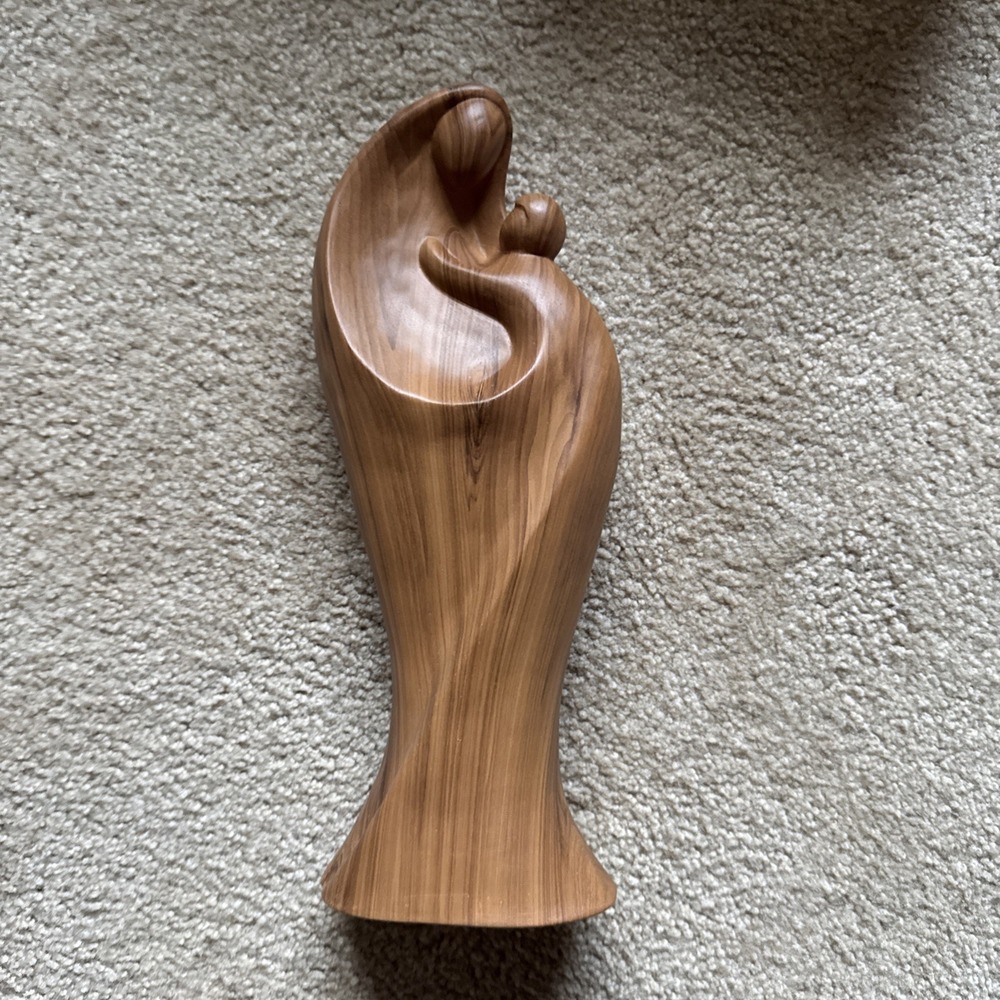 Modern Abstract Mother and Child Figurine Faux Wood Grain Resin Statue 12in
